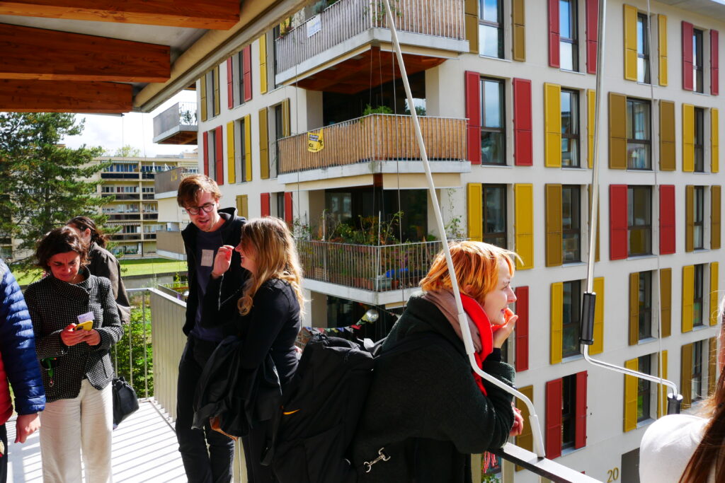 Students looking out over a balcony